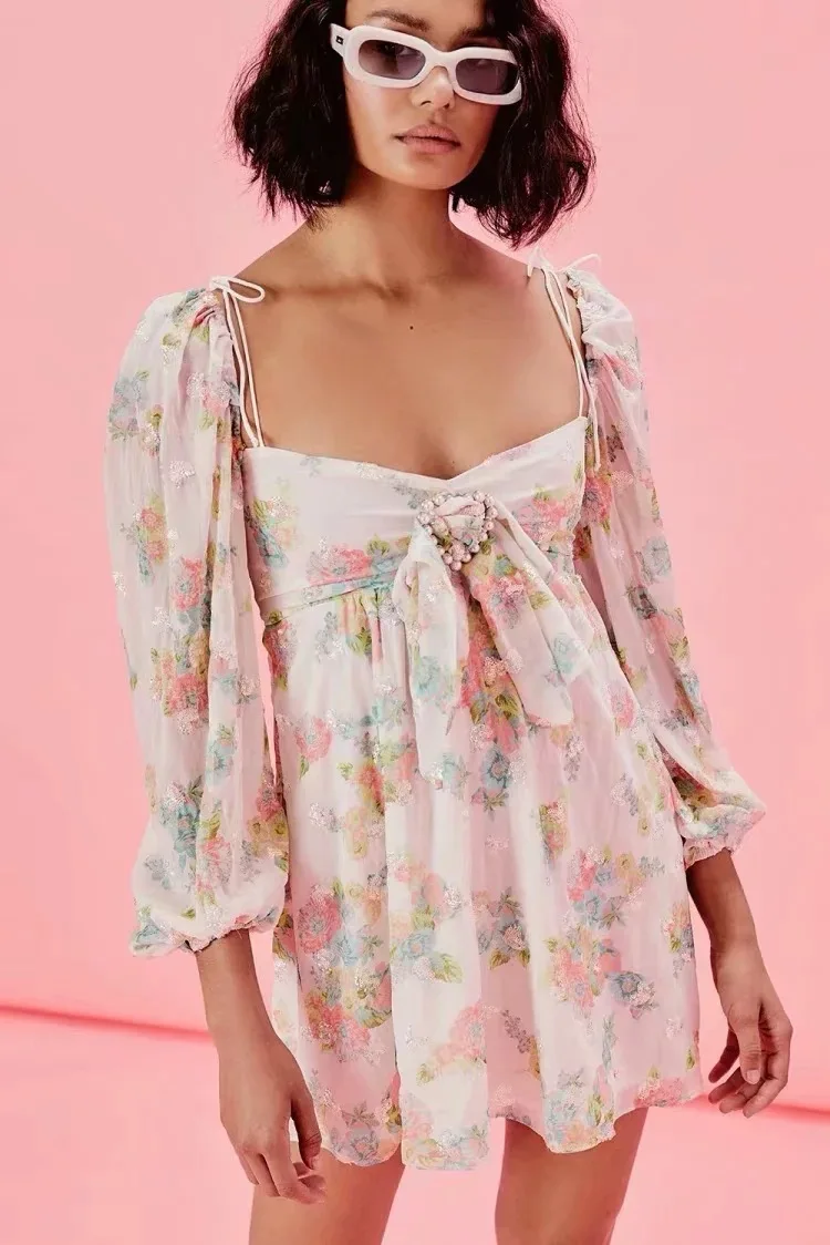 Женское винтажное платье с цветочным принтом DEAT Короткое мини открытой спиной и