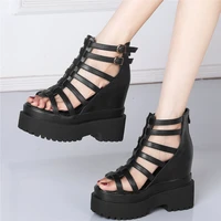 height increasing shoes women genuine leather high heel roman gladiator sandals female summer platform pumps shoes casual shoes