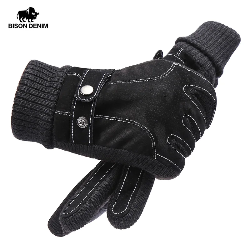 

BISON DENIM Men's Gloves Thicken Windproof Touch Screen Warm Winter Gloves Full Fingers Fashion WIinter Gloves for Men S053