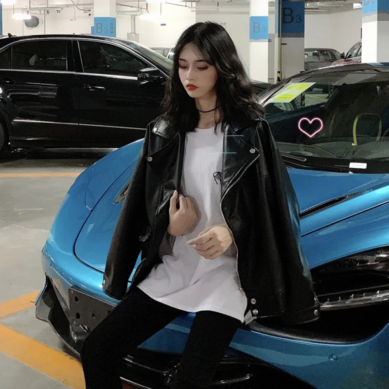 Women Loose Pu Leather Jacket Black Soft Faux Leather Street Coat Casual Outerwear Veste Femme Casaco Feminino Jaqueta Chaquetas