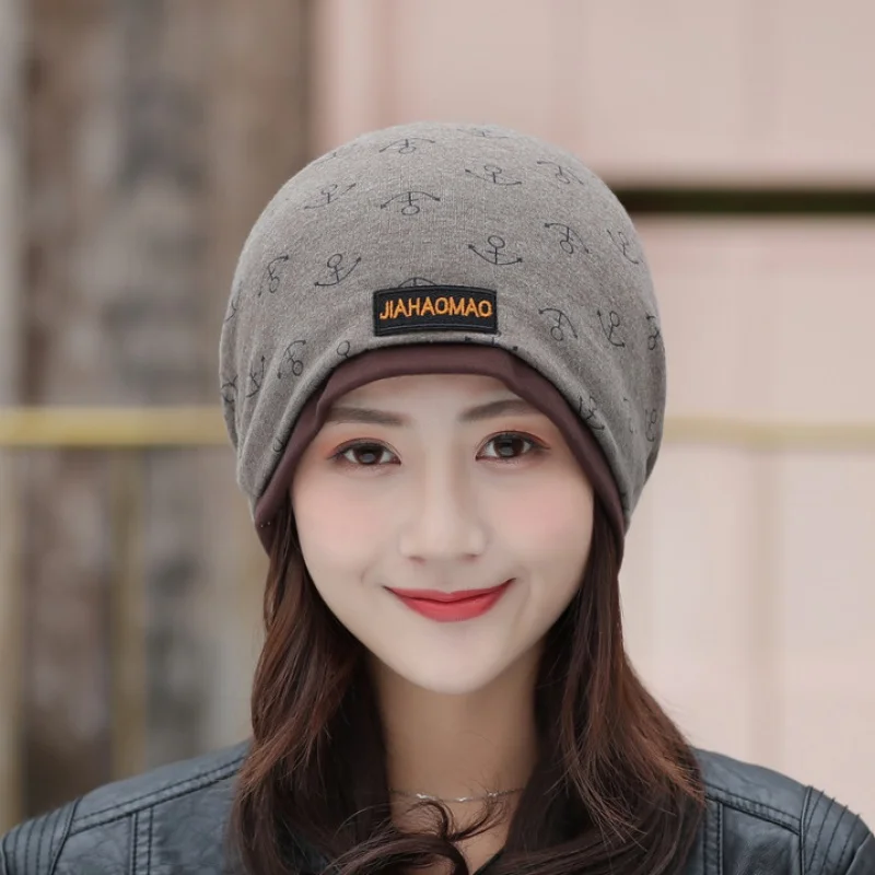 

Корейская модная Женская осенне-зимняя теплая удобная шапка-шарф с принтом