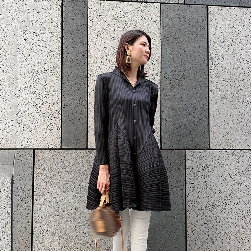 

Dress For Female 2021 Fashion Spring Autumn Solid Color White Turn-down Collar Long-sleeved High Waist Single-breasted