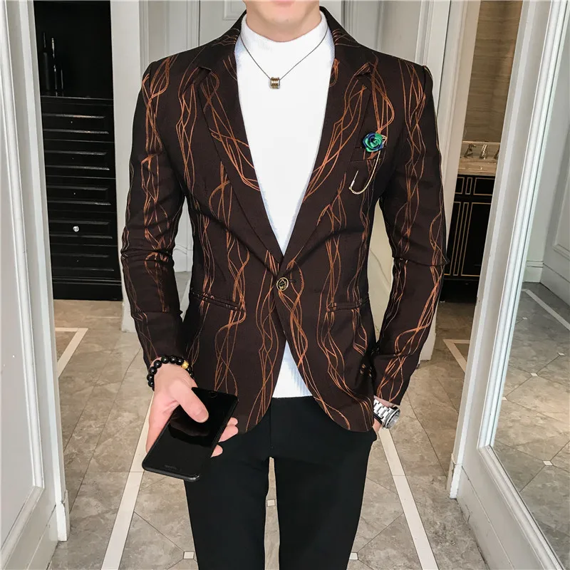 

2020 New Men's Long-sleeved Blazers Jacket Size S-XXXL Young Men Business Banquet Suit Jackets Classic Leisure Printed Suit Men