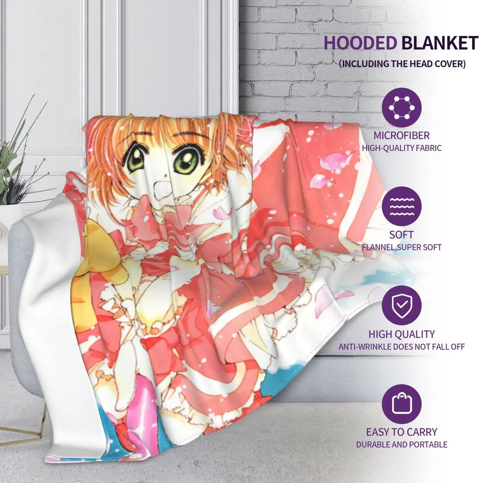 

Customizable Microfiber Plush Coral Fleece Sherpa Blanket Soft Girl Anime Warm Outdoor Hoodie Adult Kids Winter Hooded Blankets