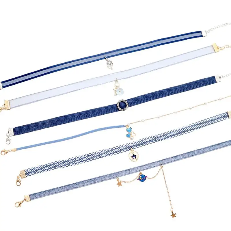 Модное женское ожерелье чокер цветок стразы звезда кружево шея ювелирные