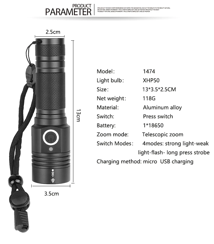 Ультрамощный тактический фонарик XHP50.2 заряжаемый от USB фонарь магнитная лампа