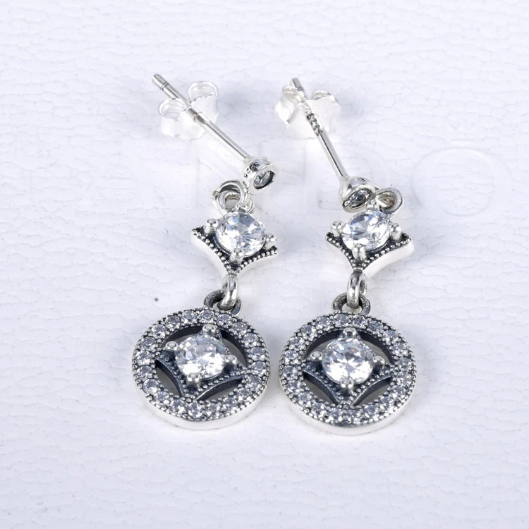 

925 Sterling Silver pan Earring Vintage Allure With Crystal Hanging Earrings For Women Wedding Gift Fashion Jewelry