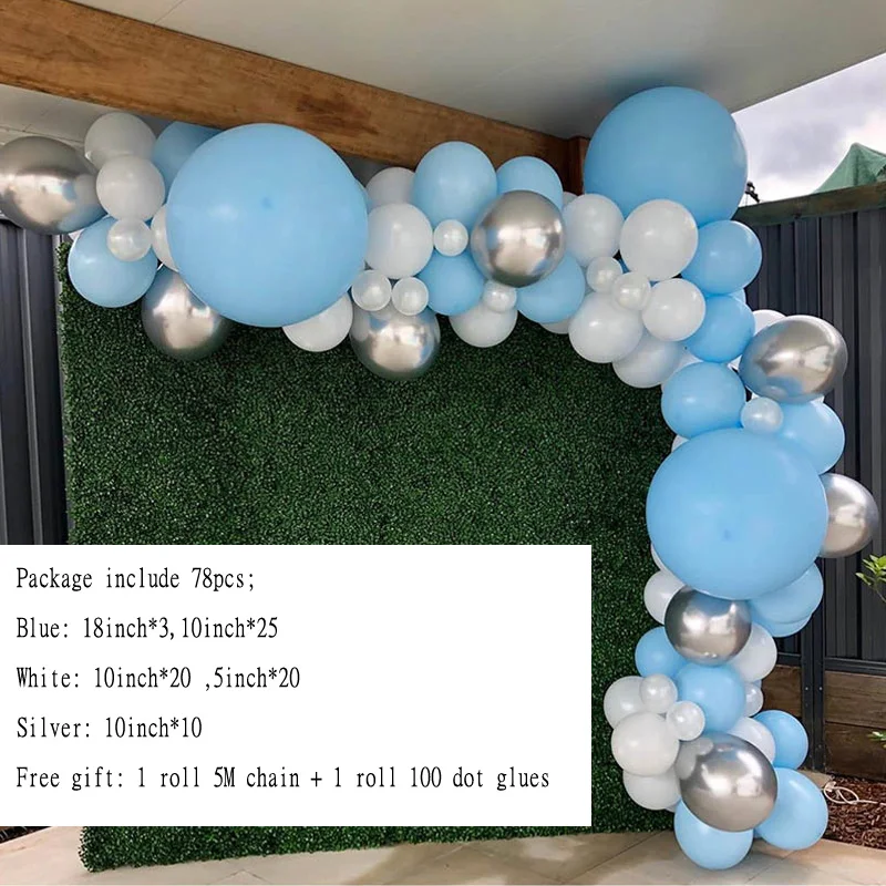 balloon set 78 шт. Макарон синие белые воздушные шары Гирлянда Детская игрушка в ванную 1th счастливый день рождения украшения фон для взрослых юбилей поставки - Цвет: balloon set
