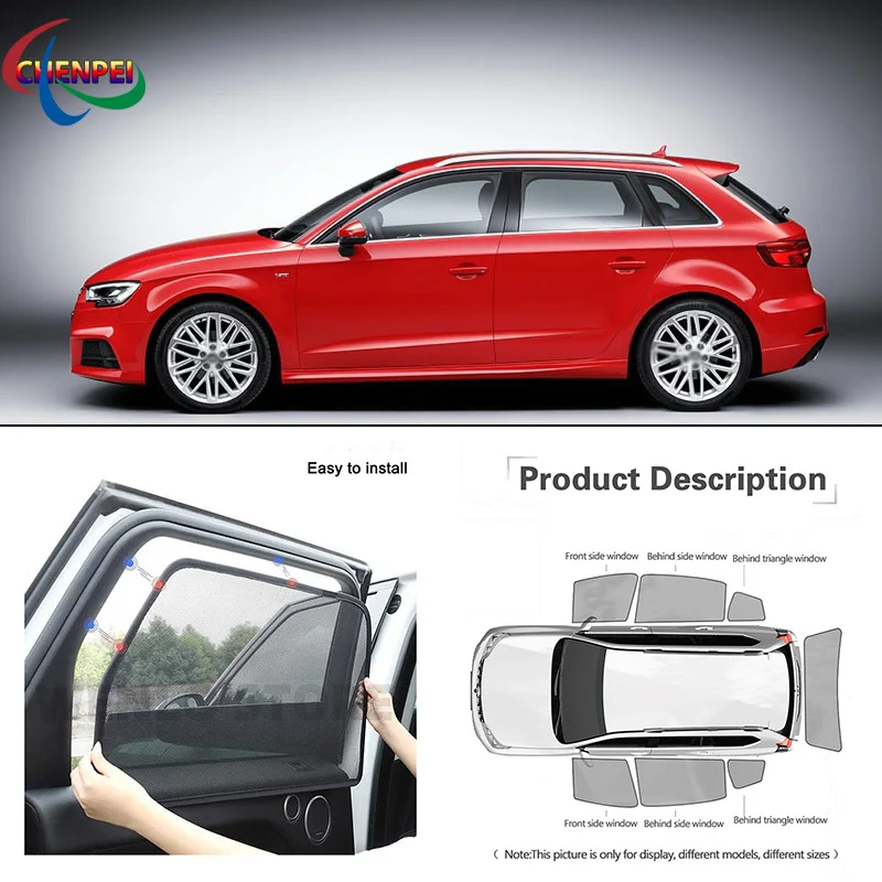 For Audi A3 Hatchback Car Full Side Windows Magnetic Sun Shade UV Protection Ray Blocking Mesh Visor Car Decoration Accessories