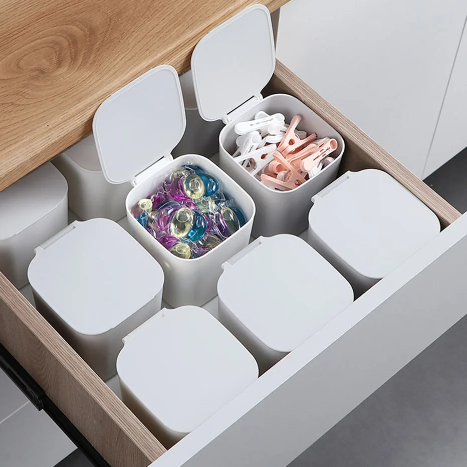 

Countertop Storage Box Laundry Beads Container Multi-use Laundry Powder Box with Lid Washing Room Organizer