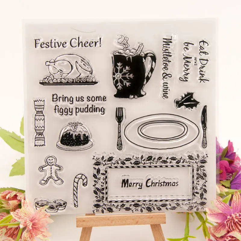 

Transparent Stamp Merry Christmas Candy Humbeurger Tableware Drinking Dinner Spoon Cheer DIY Scrapbooking Paper Clear Stencil