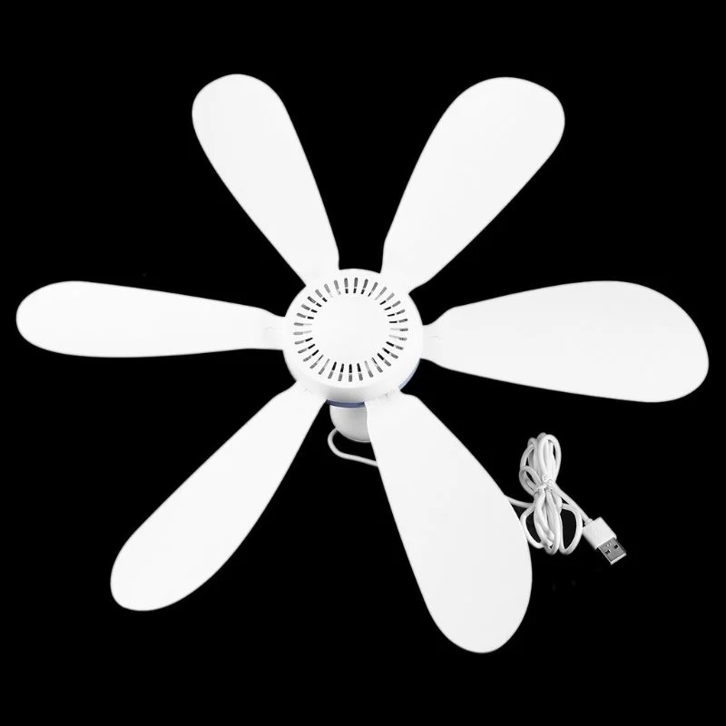 6 Leaves 5V USB Ceiling Fan Air Cooler USB Powered Hanging 16.5 inch Tent Hanger Fans for Camping Outdoor Dormitory Home Bed