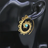 2022 stone stainless steel big bohemia flower round earings women gold color hoop earrings jewelry pendientes aro e9203s04