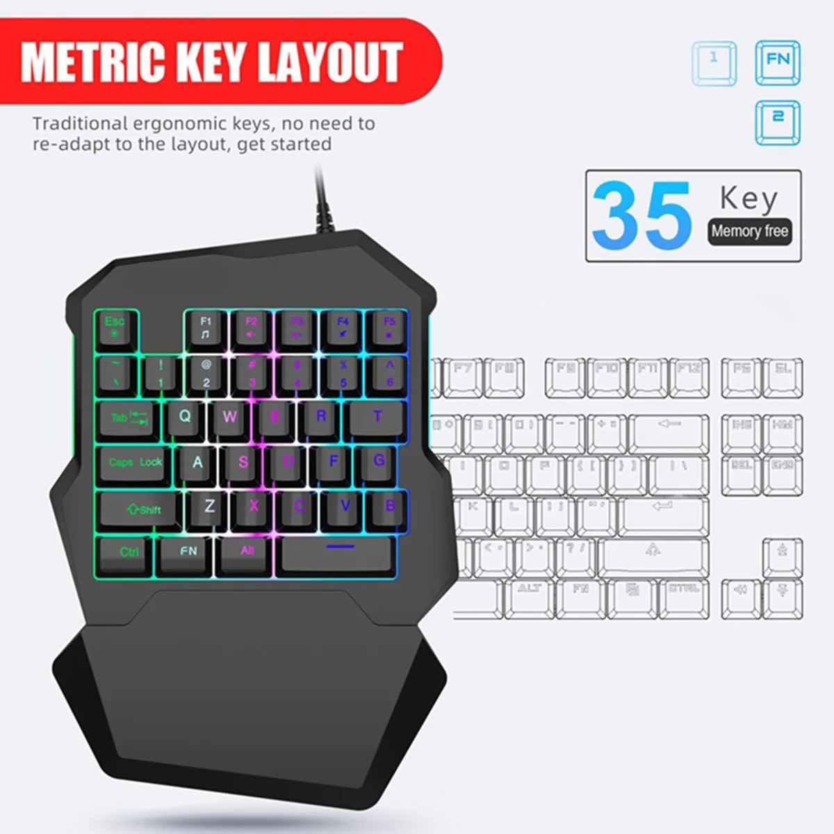 Черная Проводная игровая мини клавиатура USB 2 0 с 35 клавишами и подсветкой RGB