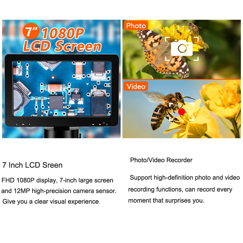 Видеомикроскоп с 7-дюймовым ЖК-дисплеем HD объективом креплением 130X электронный