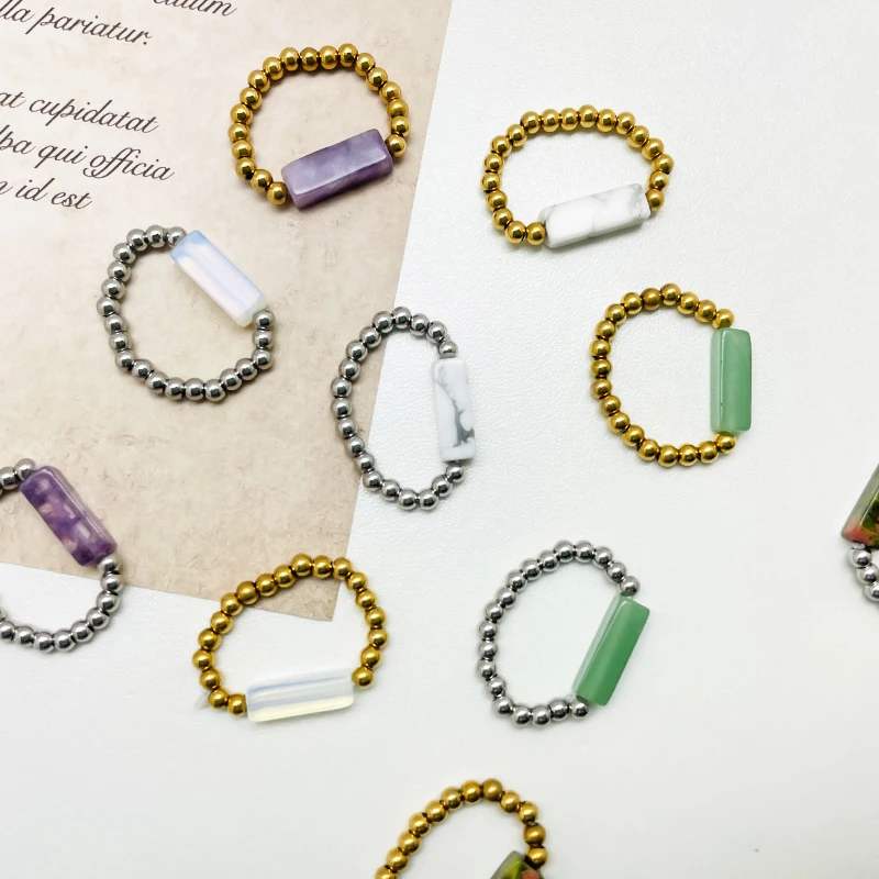 Винтажные кольца из натурального камня украшенные бисером искусственное кольцо