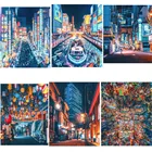 5D алмазная живопись, японская неоновая ночная сцена, сделай сам, вышивка крестиком, мультяшный пейзаж, полная вышивка, художественный плакат, мозаичная картина