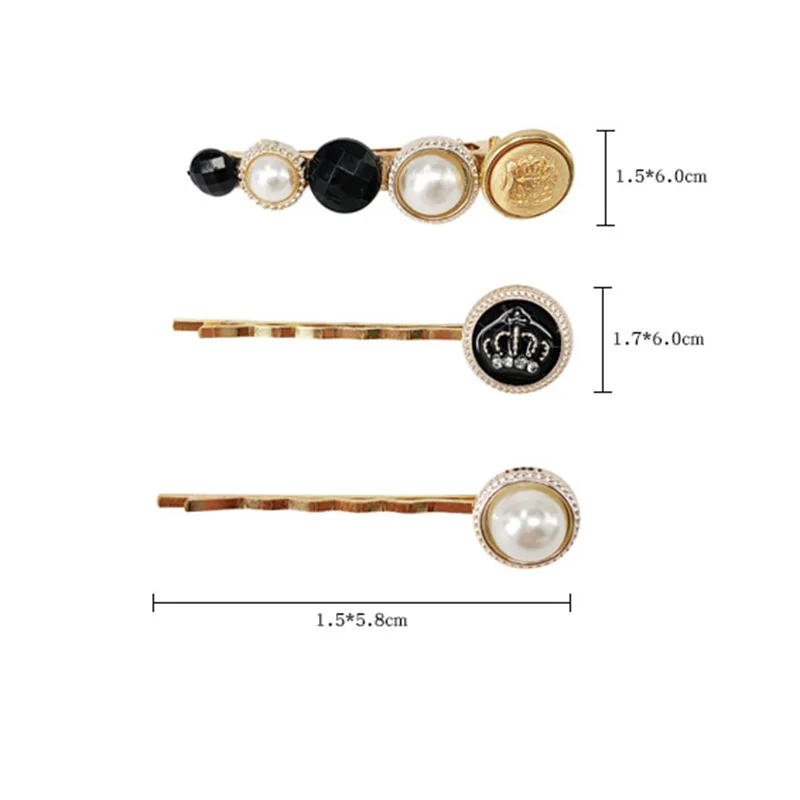 

3PCS Simulated Pearl Hair Clips Set Gold Hairpins Houndstooth Button Barrettes Women Hair Accessories Jewelry Japan Girls Gift