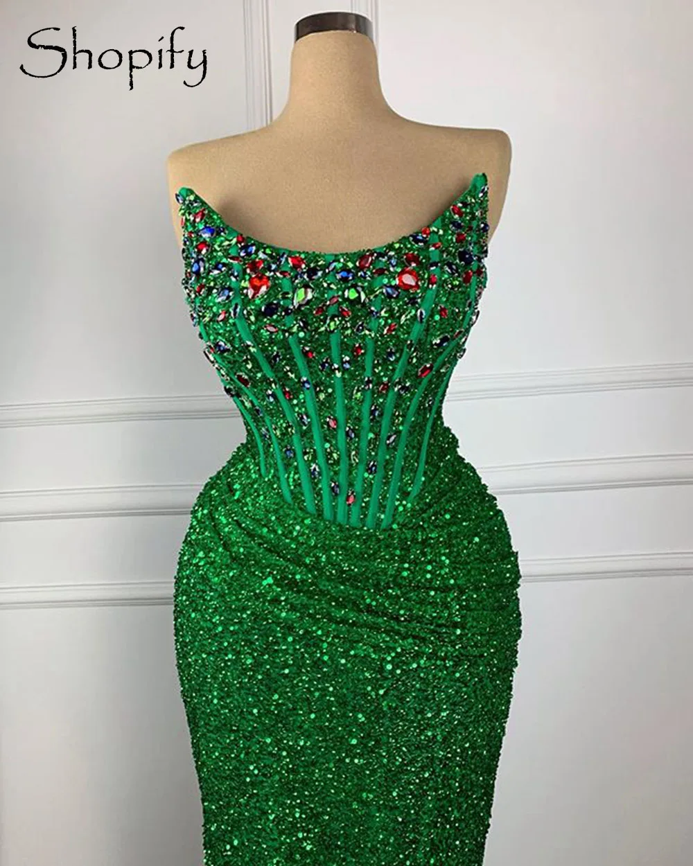 

Long Elegant Evening Dresses 2021 Mermaid Style Sparkly Crystals African Women Green Sequined Women Formal Gowns