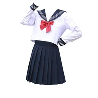 embroidery girls japanese school uniforms high school sailor suit cosplay costume black red long sleeve pleated skirt anime