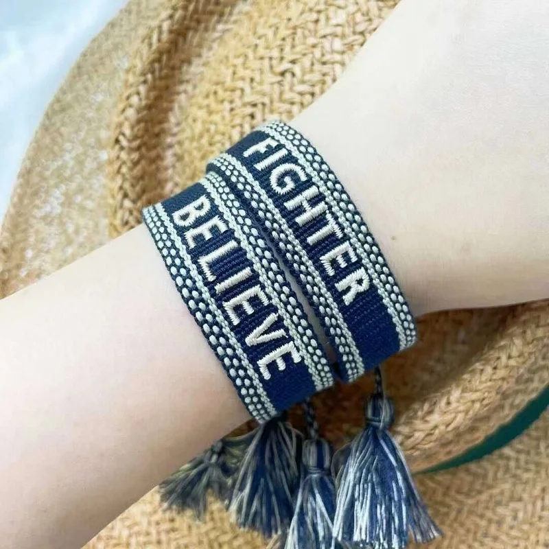

Navy Black Woven Bracelets Braided Friendship Bracelet with Adjustable Length Handmade Women Jewelry Gift