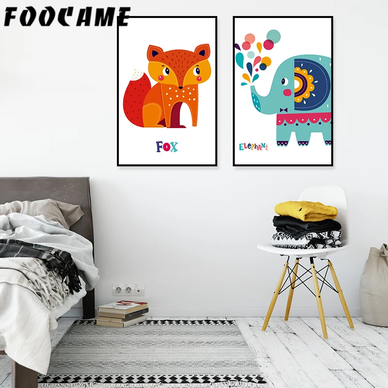 Лиса слон мультфильм животное Скандинавское украшение для детской комнаты
