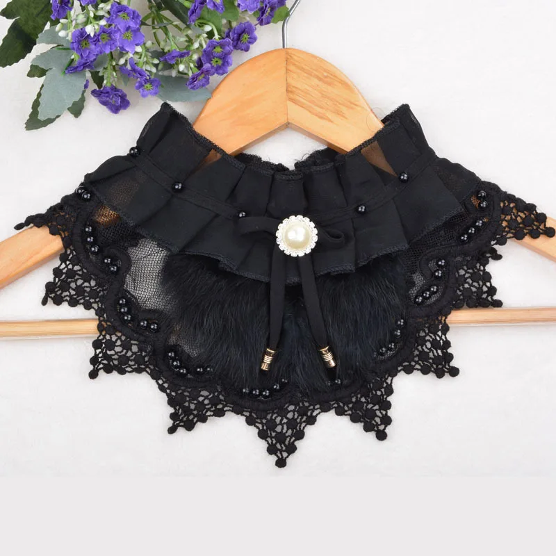 Несколько ручных вязаных крючком кружева ногтей жемчуг стразы меховой воротник