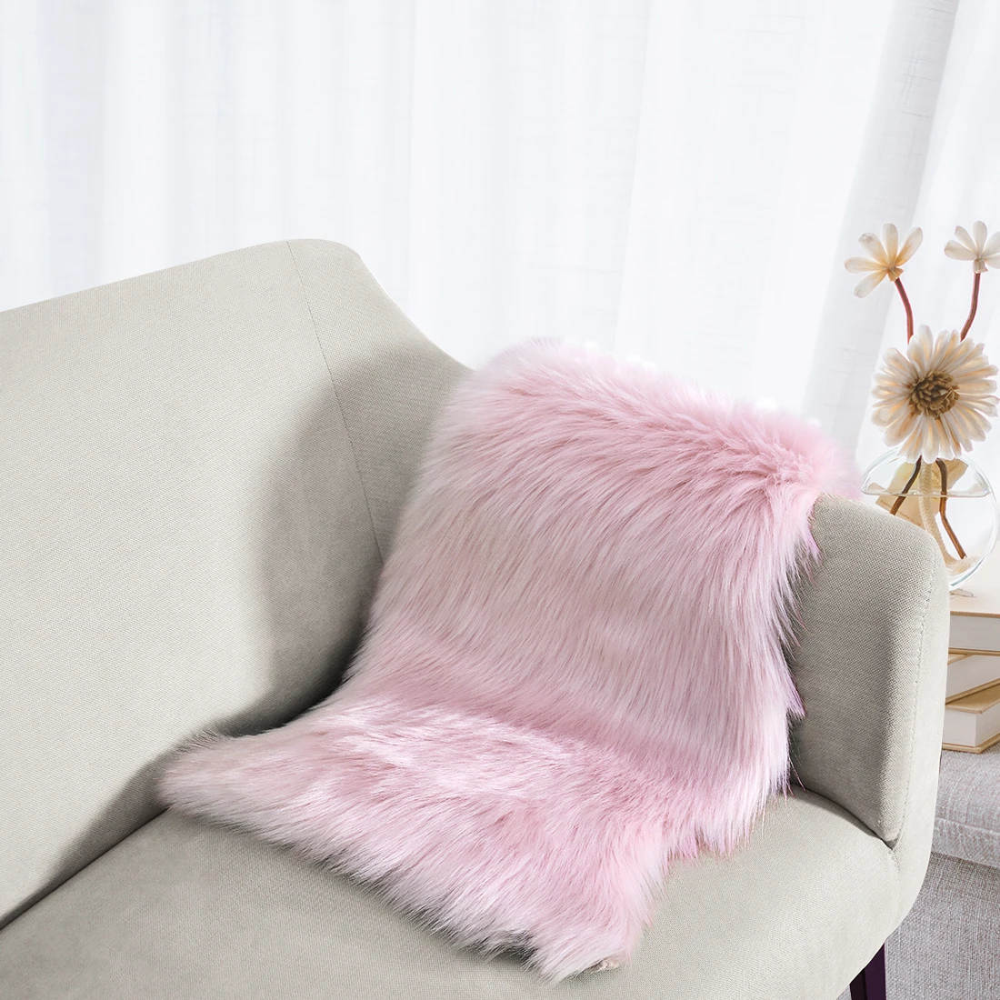 Роскошный прямоугольный мягкий пушистый коврик из овчины искусственного белого