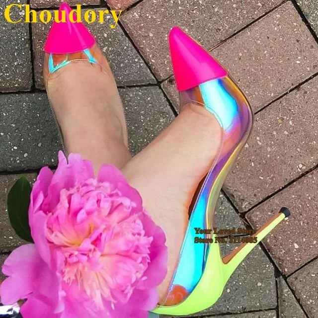 Розовые туфли-лодочки Choudory из лакированной кожи с острым носком голограмма