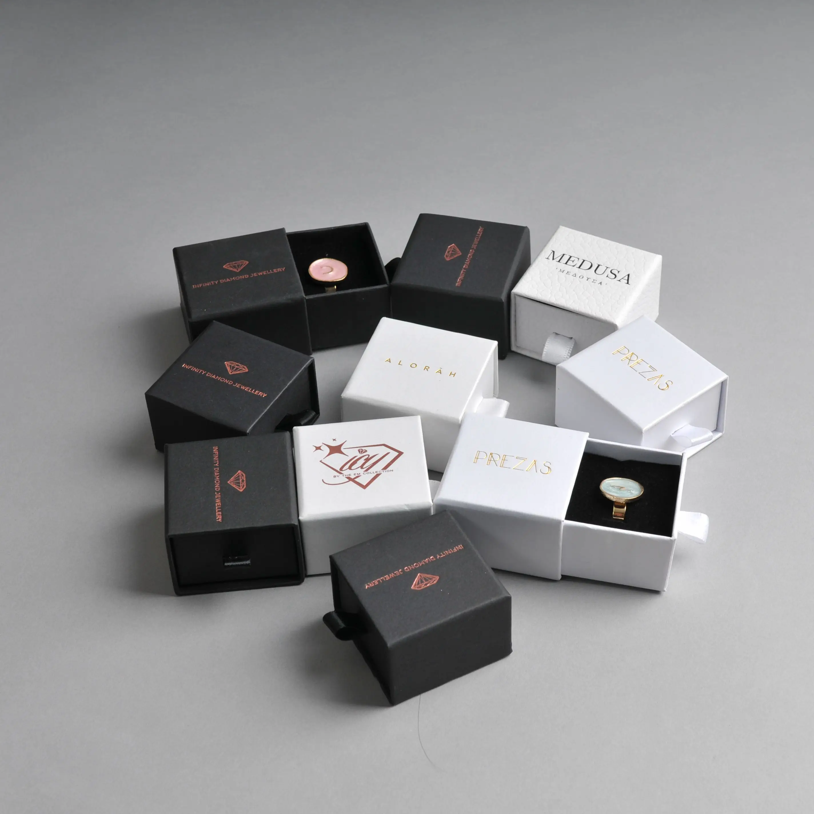 50pcs Custom logo single wedding ring jewelry packaging suits personalized box cases