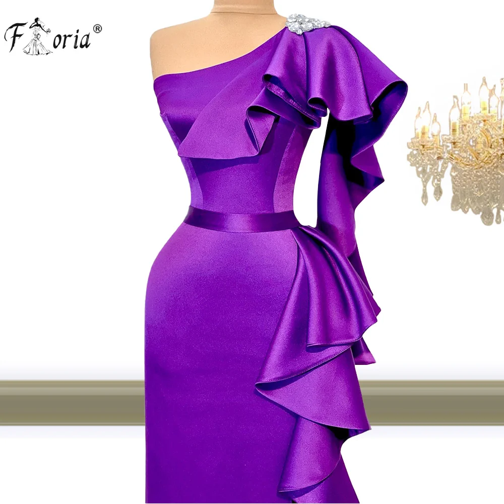 

Sexy High Slit Purple Mermaid Evening Dress One Shoulder Ruffles Chic Long Prom Gowns Arabic Abiye Formal Dress Women