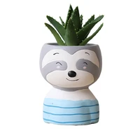 1pc flowerpot cartoon bear crooked head doll breathable color painting ceramic succulent plant small flowerpot indoor furnishing