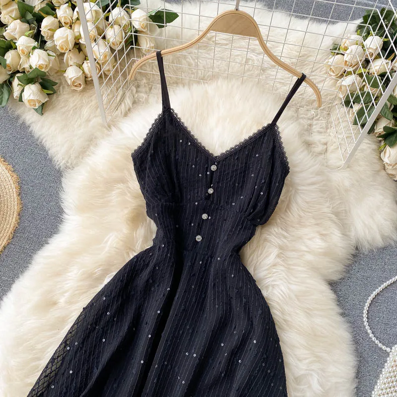 

French Style First Love Skirt Gentle Dress 2021 New Spring and Summer Temperament V-neck Waist-Controlled Slimming Mid-Length