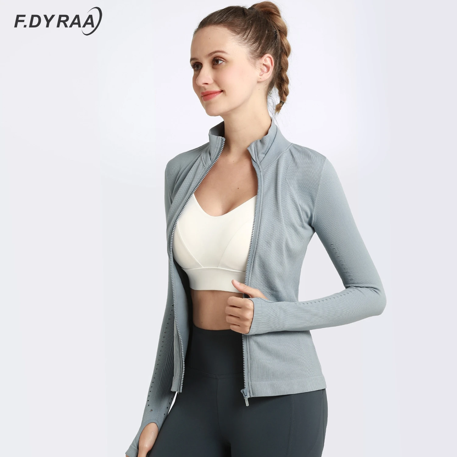 Спортивная куртка F.DYRAA с длинным рукавом женская рубашка на молнии для фитнеса и