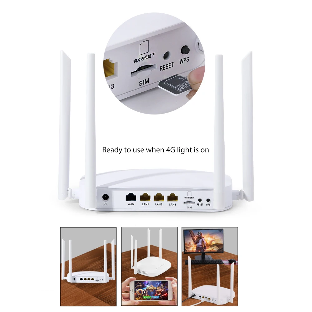 

2021 4G Smart WiFi Router 300Mbps High Speed Wireless Router with 4 External Antennas SIM Card Slot 2.4GHz Wifi Router Roller