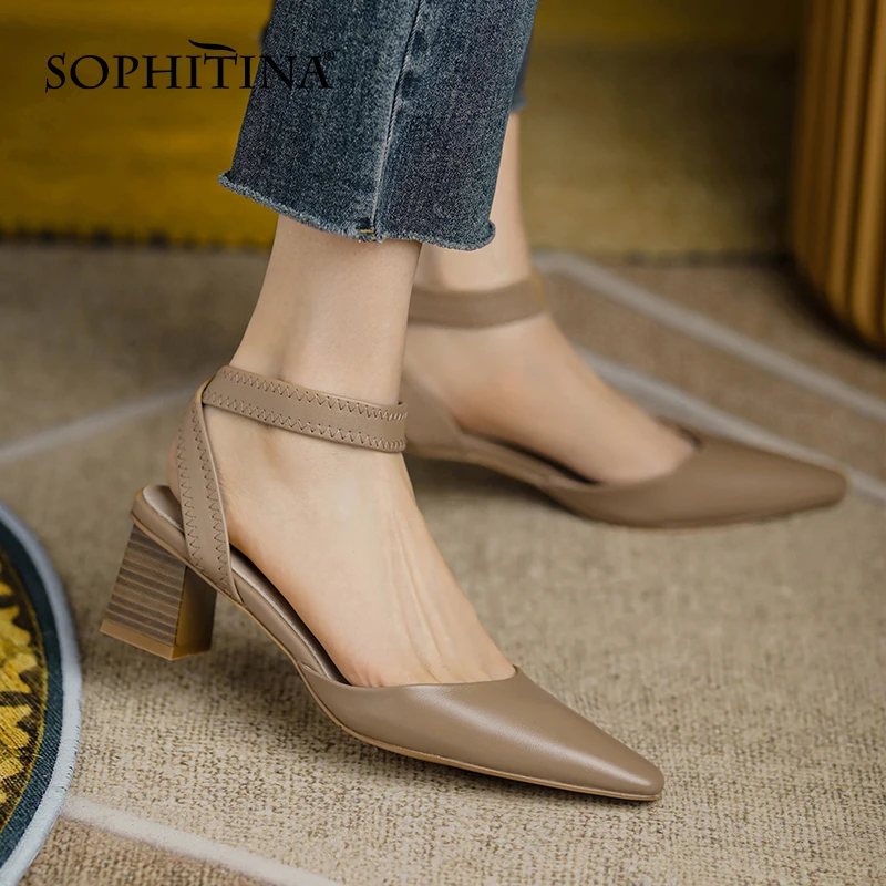 

Женские босоножки SOPHITINA, Элегантные повседневные кожаные туфли с закрытым носком и ремешком на щиколотке, обувь ручной работы, AO715