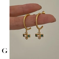 ghidbk french cross pearl hoop earrings female c shaped twisted thread earring hoop exquisite cubic zirconia jewelry