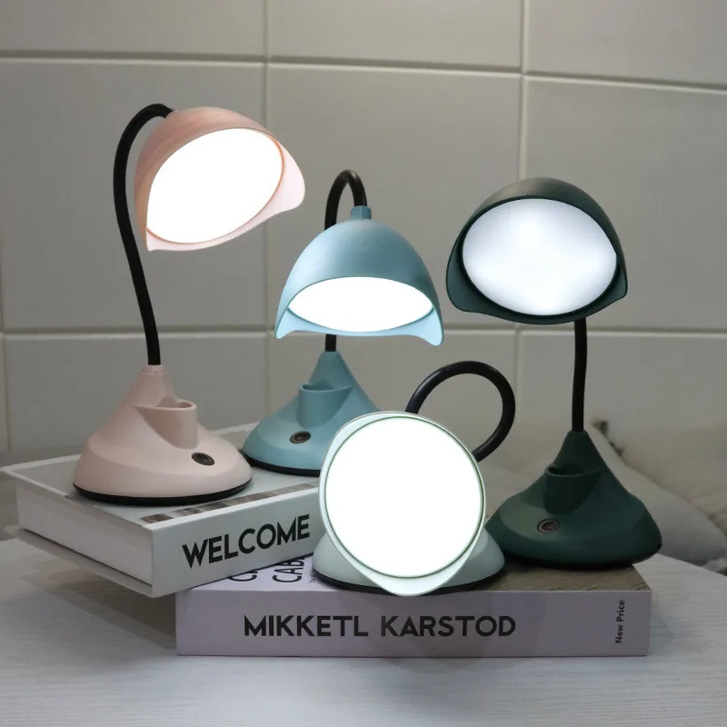 

LED Desk Lamp USB Rechargeable Student Learning Reading Table Lamp Pen Container Mobile Phone Holder Bedside Night Lights