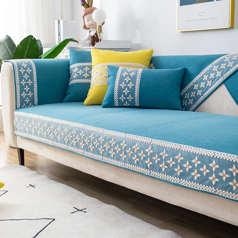 

Embroidered Sofa Cover Cotton Linen Sofa Cushion L Shape Sofa Protective Case Four Seasons Sofa Towel Non-slip Sofa Cover