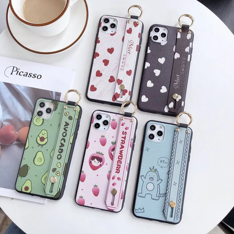 Чехол AXBETY для iPhone 11 7 XR 8 Plus Pro XS MAX Модный цветочный чехол с мультяшным шнурком и