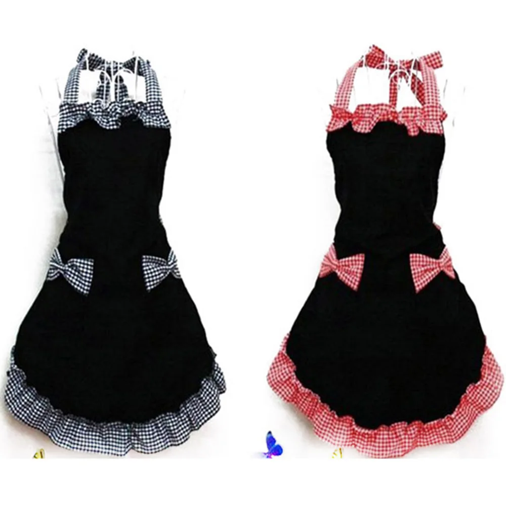 

Bib Apron Dress Vintage Kitchen Women Bowknot With Pocket Gift Pure Color Cooking Kitchen Apron Chef Waiter Cafe Shop BBQ