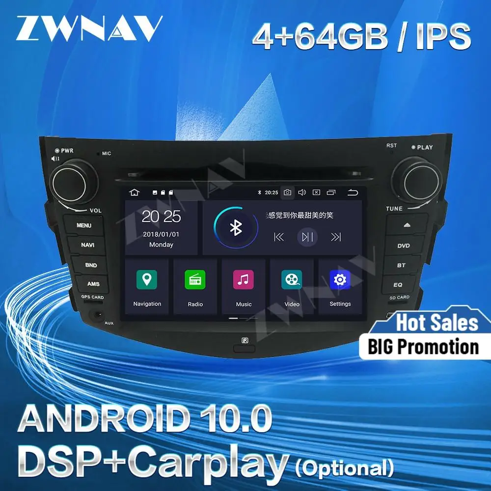 Carplay For Toyota RAV4 2006 2007 2008 2009 2010 2011 2012 Android 10 Multimedia GPS Navi Audio Stereo Radio Recorder Head Unit |