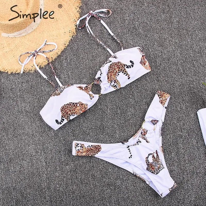 Слоновая кость Simplee, сексуальный купальник с животным принтом, для женщин, с высокой посадкой, женский летний купальный костюм, пуш-ап, купальник, две части, открытая, бикини, набор - Цвет: Слоновая кость