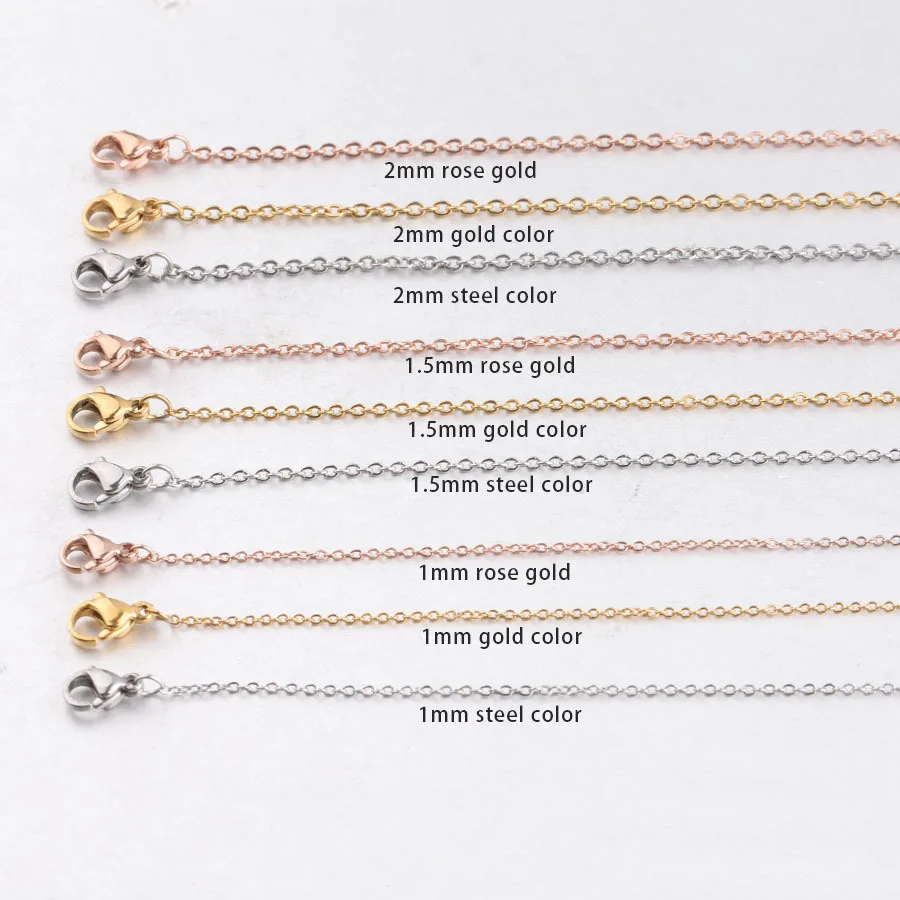 

5pcs/lot Nature steel color 2mm 1.5mm 1mm Stainless steel Chains Fashion Jewelry Chains for Necklace DIY