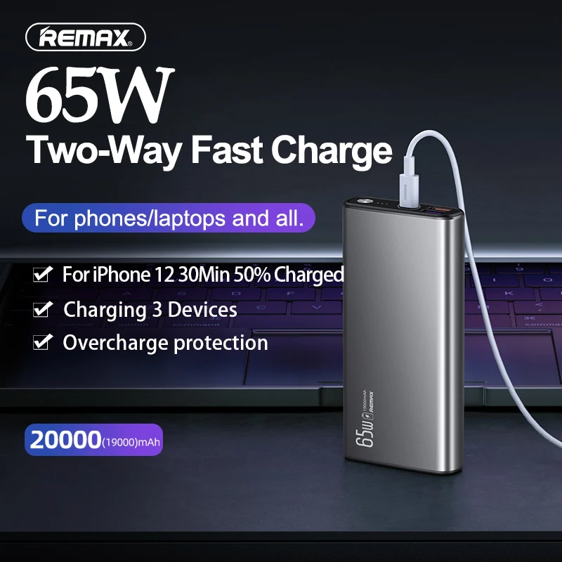 2022.Notebook Power Bank 20000mAh 65w Two-Way Super Fast Charge Portable Powerbank Mobile Phone External Auxiliary Battery