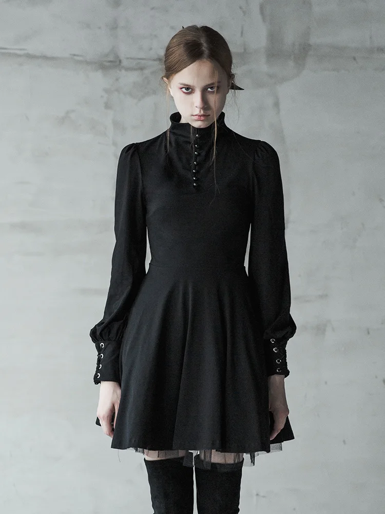 Женское винтажное платье в стиле Панк RAVE готическое черное трапеция с длинным