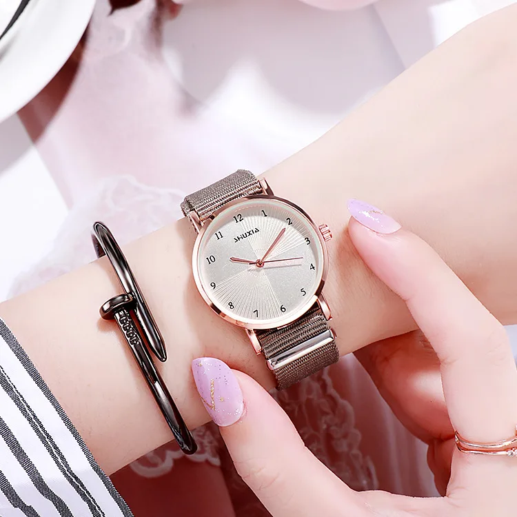 Часы повседневные аналоговые женские часы текстильный ремешок подарок для