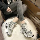 Женские кроссовки на высоком каблуке, массивные кроссовки, плюшевые зимние сапоги, танкетке, обувь на платформе для девочек, кроссовки, женская обувь с увеличенной высотой