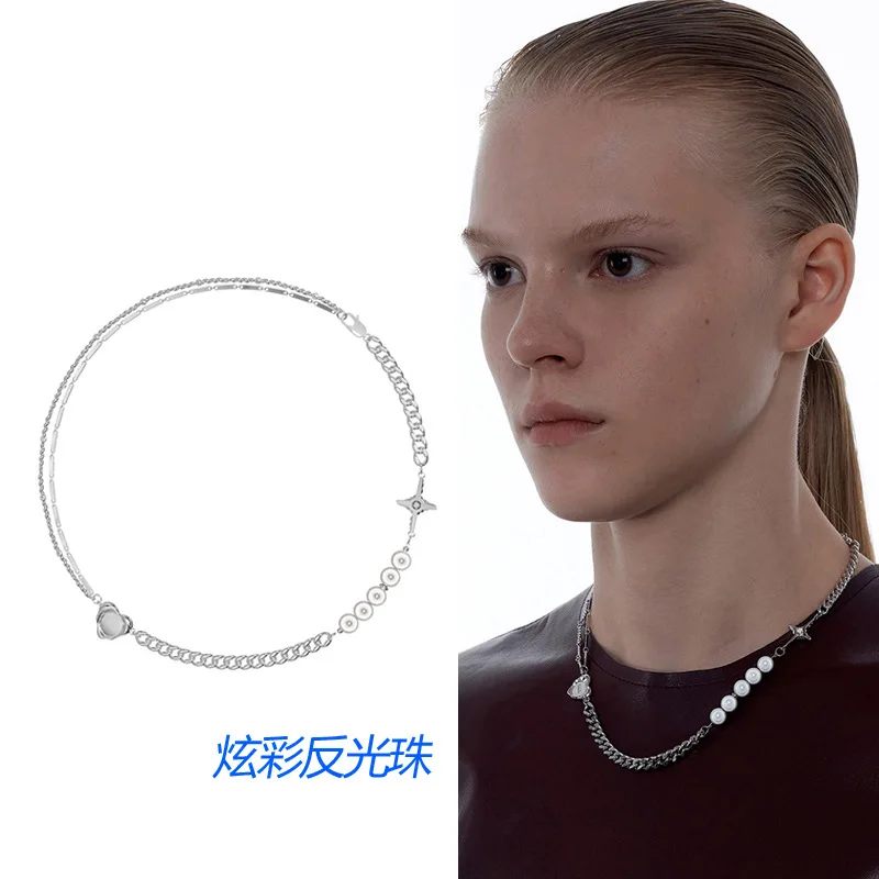 

Cross Reflective Pearl Necklace Female Clavicle Chain Asymmetric Splicing Chain Love Necklace