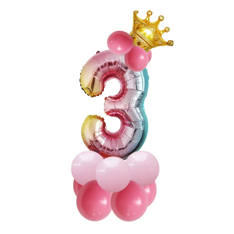 

14pcs/Set Rainbow Number Birthday Balloons Set Gold Crown Foil Balloon Baby Shower Kids Party Supplies globos